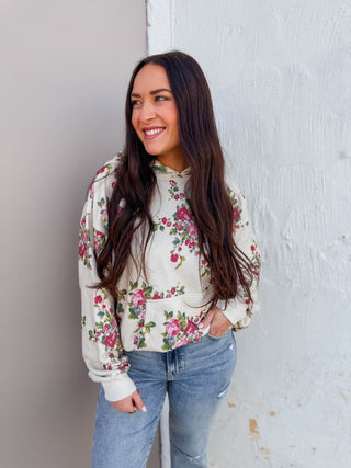 Elevated Essential Hoodie-Ivory Floral