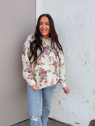 Elevated Essential Hoodie-Ivory Floral