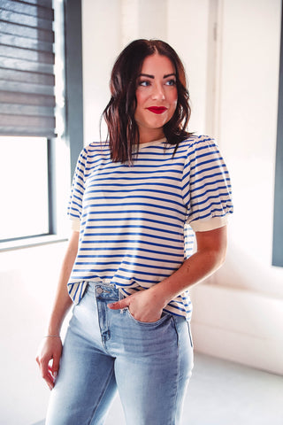 Alyssa Striped Top-Royal