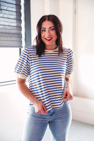 Alyssa Striped Top-Royal