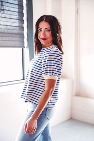 Alyssa Striped Top-Royal