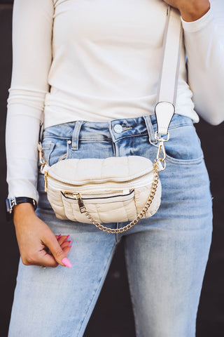 Mabel Quilted Nylon Belt Bag-Off White