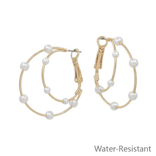 2 Layer Pearl Hoops-Gold