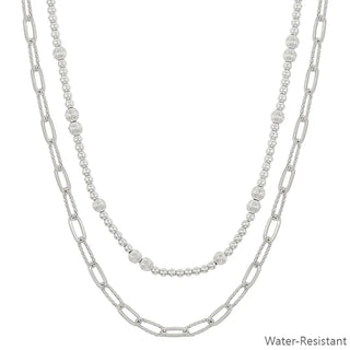 Double Layered Silver Bead & Chain Necklace