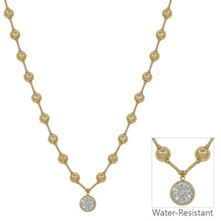 Gold Beaded Crystal Drop Necklace
