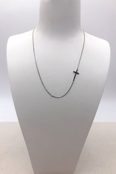 Sideways Cross Necklace-Silver