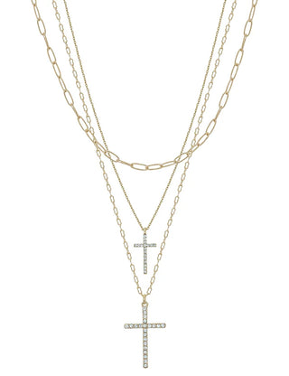 Layered Double Cross Necklace-Gold