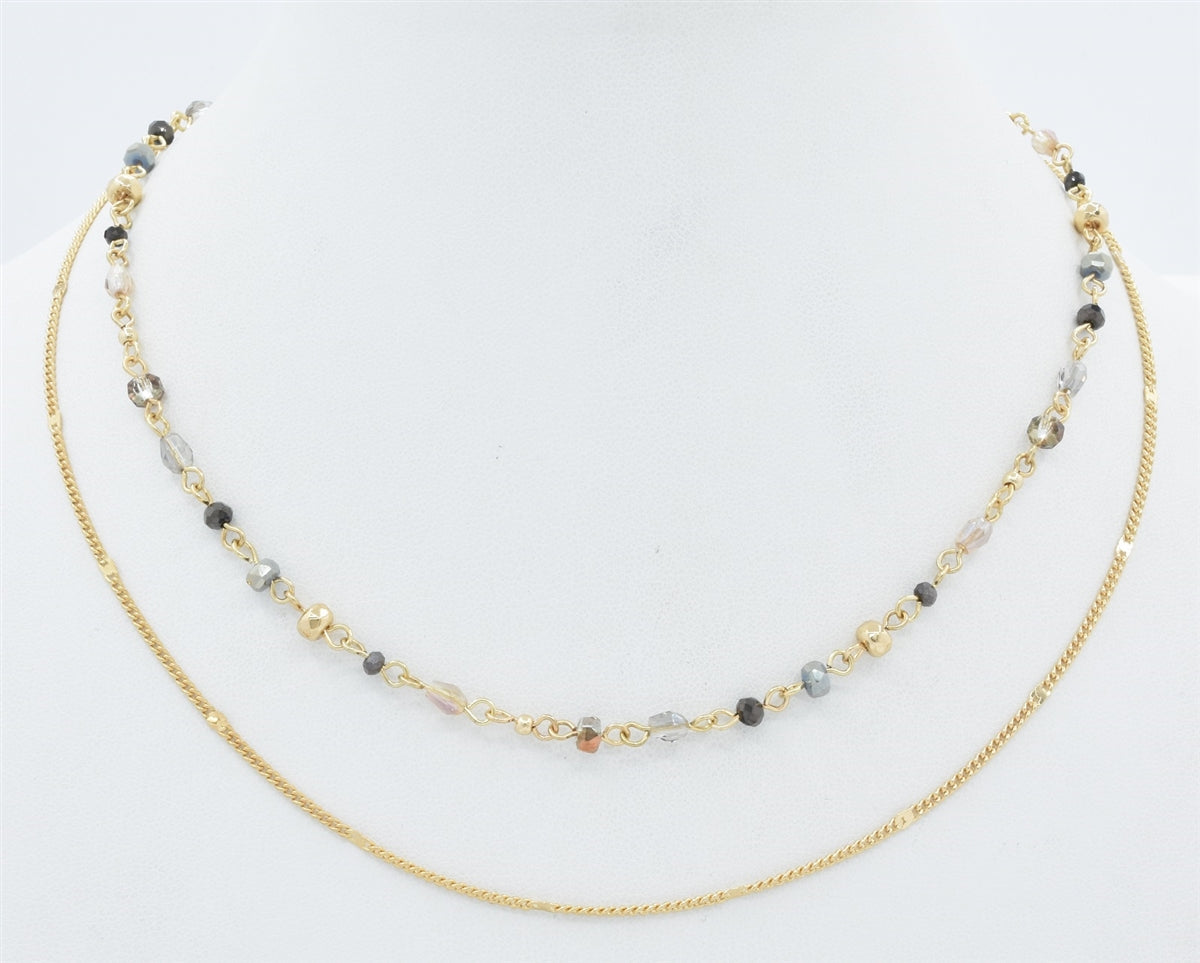 Crystal & Snake Chain Layered Necklace-Gold