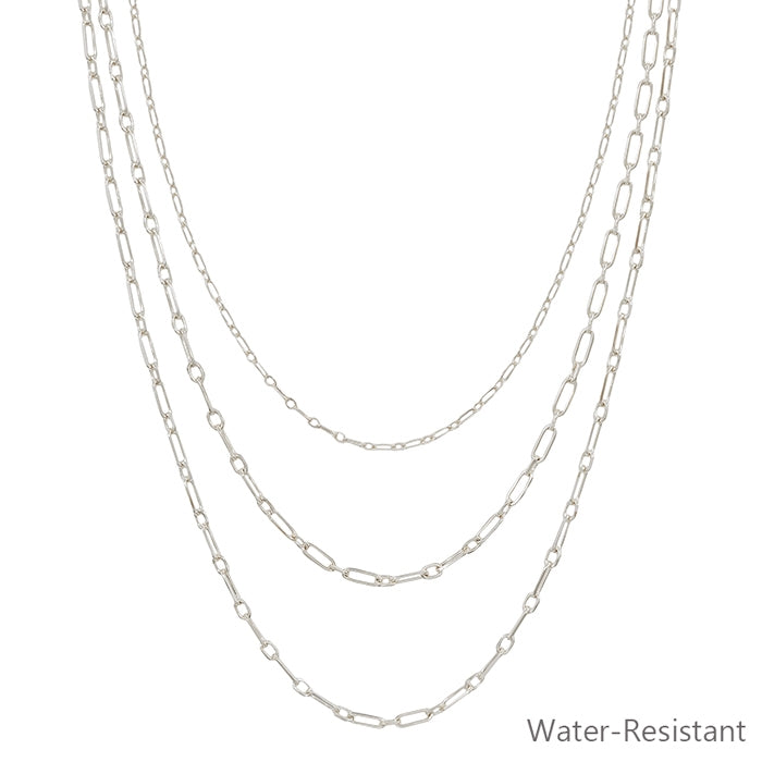 Layered Set of 3 Water Resistant Necklace-Silver