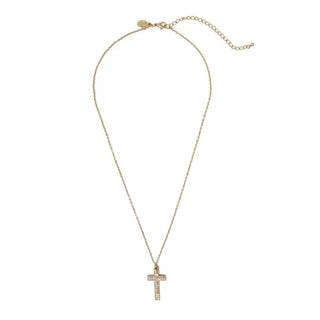 Pave Rhinestone Cross Necklace-Gold