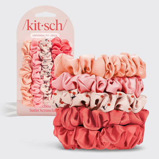 Ruched Satin Scrunchies 5pc Set-Assorted Cherry Blossom