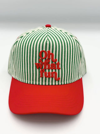 Oh What Fun Striped Trucker Hat