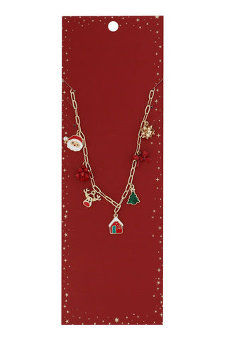Christmas Gift, Bow, Santa Charm Necklace