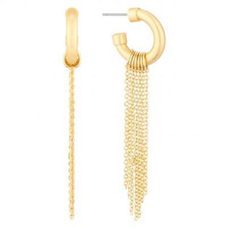 Gold Huggie Hoop With Gold Chain Tassel Earring