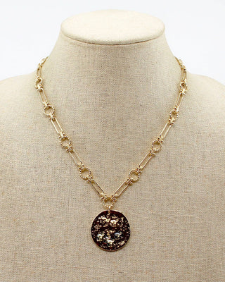 Gold Open Chain With Hammered Circle Necklace