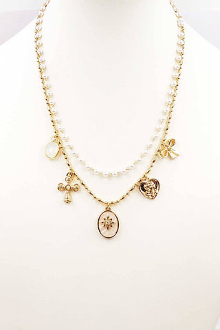 Gold & Pearl Charm Necklace