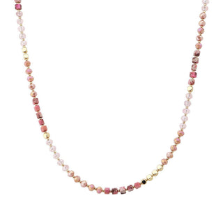 Pink Natural Stone, Crystal & Gold Beaded Necklace