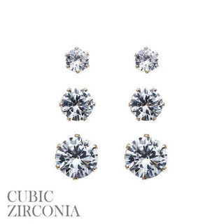 Set Of 3 Gold Hardware Stud Earrings