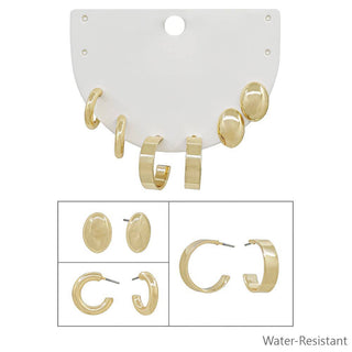 Set Of 3 Smooth Gold Hoop Earrings