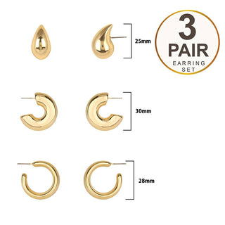 Set Of 3 Multi-Size Gold Hoop Earrings