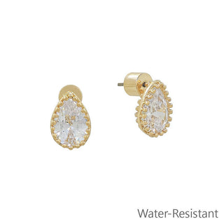 Small Cz Gold Stud Teardrop .5" Earring