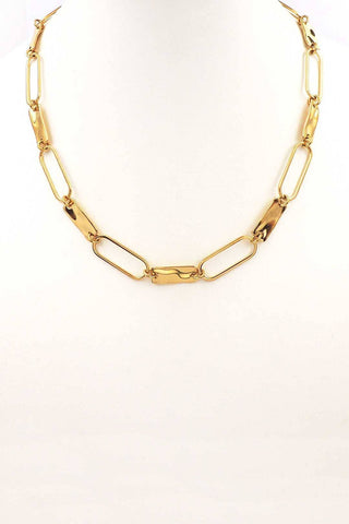 Stainless Steel Gold Oval & Hammered Textured Necklace