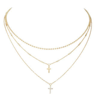 3 Layered Small Cross Pave Necklace