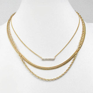 3 Layer Snake Chain With Rhinestone Bar Necklace