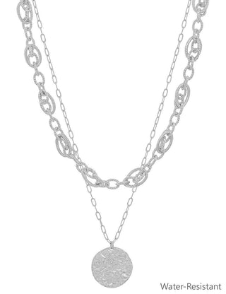 Layered Silver Chain With Hammered Coin Necklace