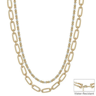 White Crystal Layered Gold Oval Necklace