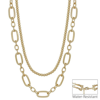 2 Layer Gold Oval & Beaded Chain Mutliway Necklace