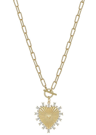 Gold Rhinestone Studded Heart Charm Necklace