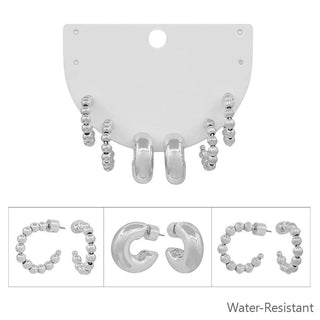 Set Of 3 Silver Beaded Huggie Hoops