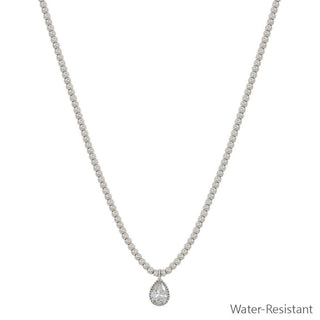 Silver Beaded Teardrop Rhinestone Necklace