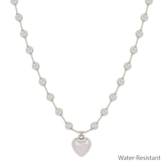 Silver Beaded Puffy Heart Necklace