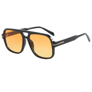 Natalie Oversized Aviator Sunglasses-Black Frame/Amber Lens