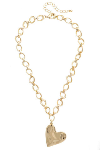 Elise Hammered Heart Cable Chain Necklace-Shiny Gold