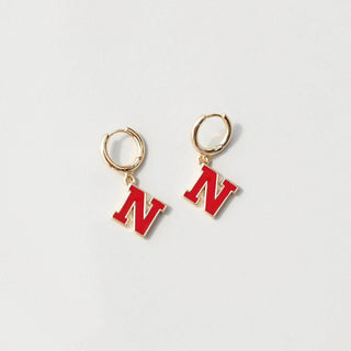 University Of Nebraska N Enamel Huggie Earrings  - Nickel & Suede