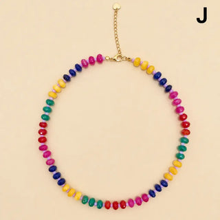 Natural Stone Beaded Necklace-Multi