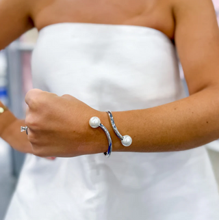 Kind Of A Moment Double Pearl Bangle-Silver