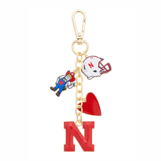 Nebraska Huskers Heart Cluster Bag Charm