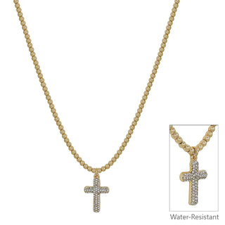 Gold Beaded Rhinestone Charm Necklace