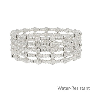 Silver Beaded Set Of 5 Stretch Bracelets