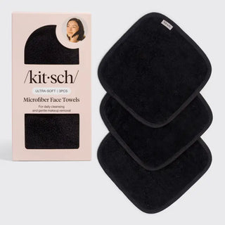 Microfiber Face Towels 3pc Set - Black