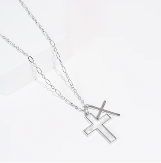 Double Tiny Cross Necklace-Silver