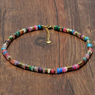 Colorful Natural Stone Disc Bead Necklace