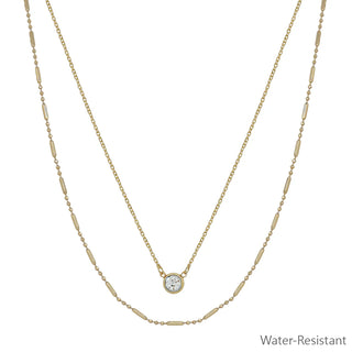 Gold 2 Layer Thin Chain & Rhinestone Necklace