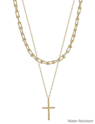 Gold Multi Chain 2 Layer Cross Necklace