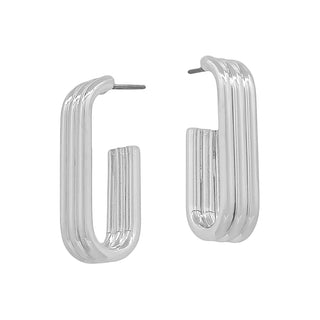 Silver 3 Layer Tubing Oval Hoop Earring