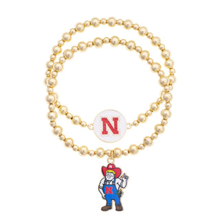 Nebraska Huskers Ball Bead Bracelet Set Of 2
